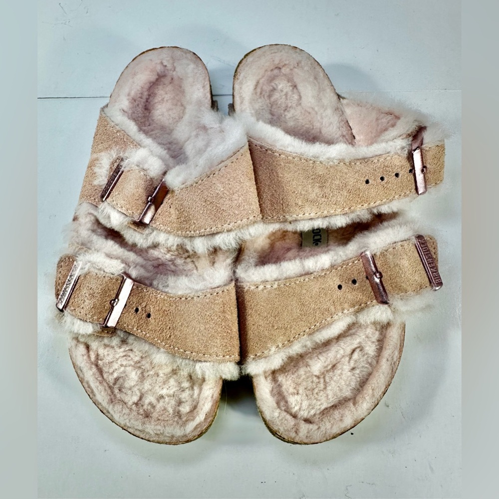 Birkenstock Arizona Shearling Light Rose Pink Fur Slide Sandals EU 35 - Picture 6 of 15